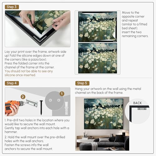 46"x60" Extra Large Framed Wall Art White Wildflower Field in Impressionist Style