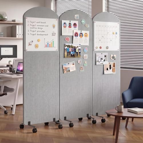 72 x 66 Inch 3 Panel Soundproof Room Divider with Wheels