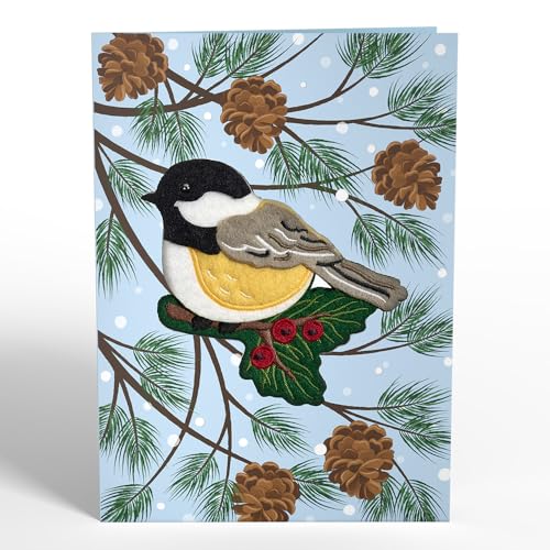 Winter Chickadee Christmas & Birthday Card with Notecard & Envelope