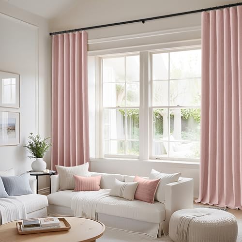 100% Blackout Back Tab Pleat Linen Curtains 50" Wx90 L