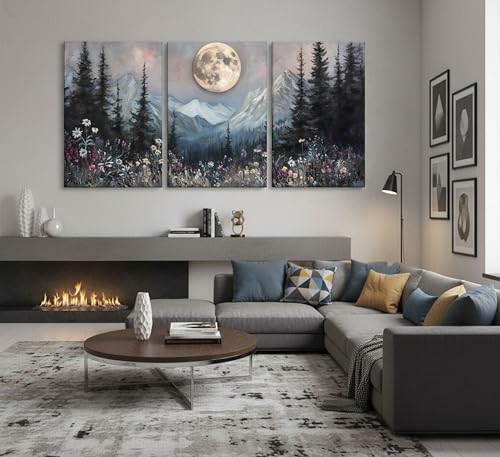3Pcs Full Moon Forest Canvas Wall Art 16x24in (3 Count)
