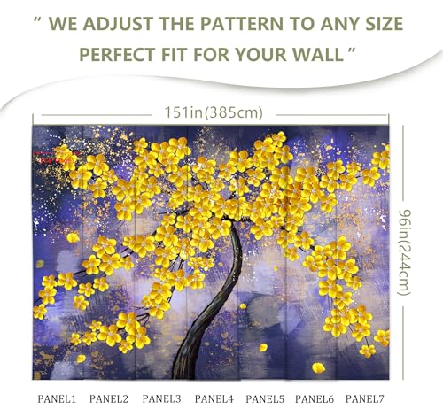 Yellow Flower Tree Wall Mural Purple Background Wallpaper