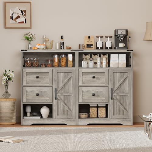 Farmhouse Buffet Sideboard Cabinet with 2 Drawers and Open Shelf
