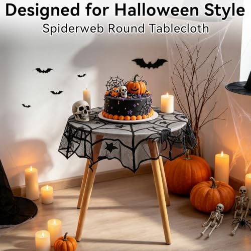39 Pcs Halloween Decorations Set Black Lace Spiderweb Tablecloth