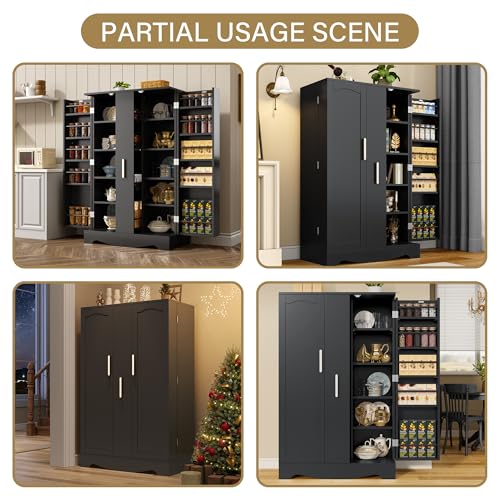 47“ Black Kitchen Pantry Cabinet with Pull