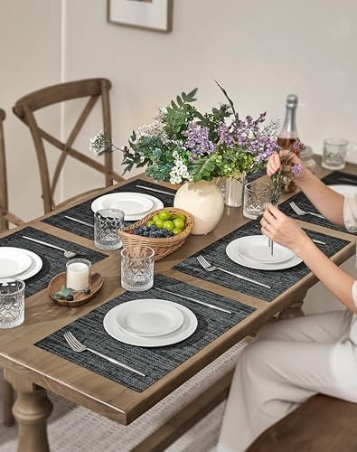Black and Grey Woven Placemats Set of 6 (6 Count)