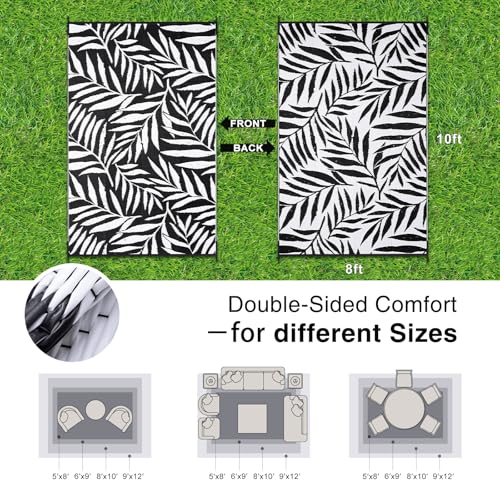 Outdoor Rug 8x10 ft Waterproof Reversible Leaf Mat