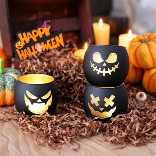 Jack O Lantern Votive Candle Holders for Indoor Outoddr Halloween Decor (6 Count)