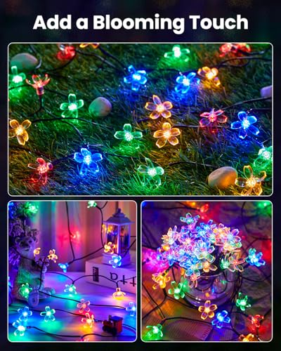 2 Pack Total 52FT 120 LED Flower Solar String Lights Outdoor Waterproof Fairy Lights for Garden Yard Fence Patio Christmas Tree Wedding Party Decor (120 Count)