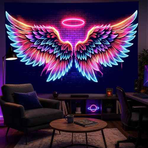 Blacklight Tapestry Angel Wings Neon Decor 59 x 78 Inch