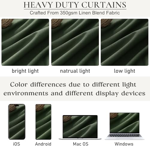 Loden Spring Living Room Curtains Linen 90 Inches Long Pinch Pleated Traverse Window Curtains Complete Blackout Heat & Cold Blocking for Sliding Glass Dark Olive Green Drapes (2 Count)