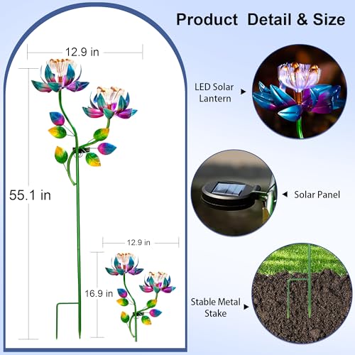 Solar Wind Spinners Blue Twin Flowers for Yard and Garden