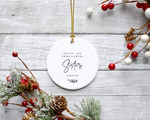 Personalized Best Friends Sorority Sisters Round Ceramic Porcelain Christmas Ornament Keepsake Collectible Gift