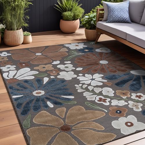 Outdoor Rug 6x9 Modern Floral Tropical Area Rugs for Outdoor and Indoor Patio Easy to Clean Non Shedding Living Room Porch Garden Washable Outside Carpet (58.5 Sq Ft)