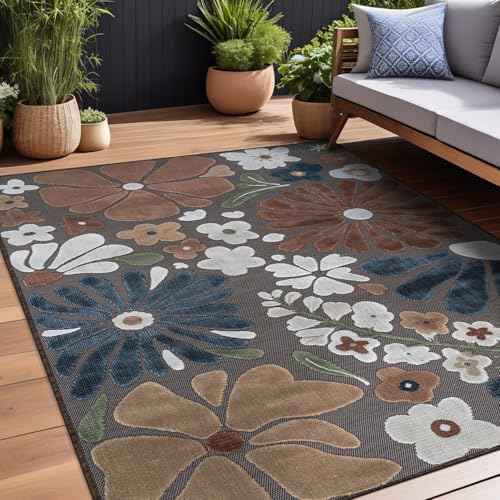 Outdoor Rug 8x10 Modern Floral Tropical Area Rugs for Outdoor and Indoor Patio Easy to Clean Non Shedding Living Room Porch Garden Washable Outside Carpet (80 Sq Ft)