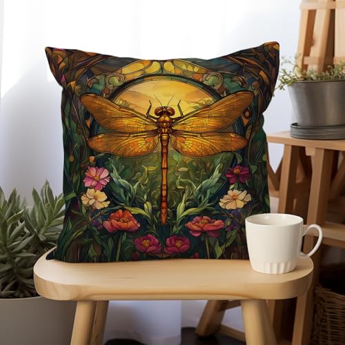 William Morris Abstract Vintage Floral Dragonfly Design Throw Pillow Covers Home Decor