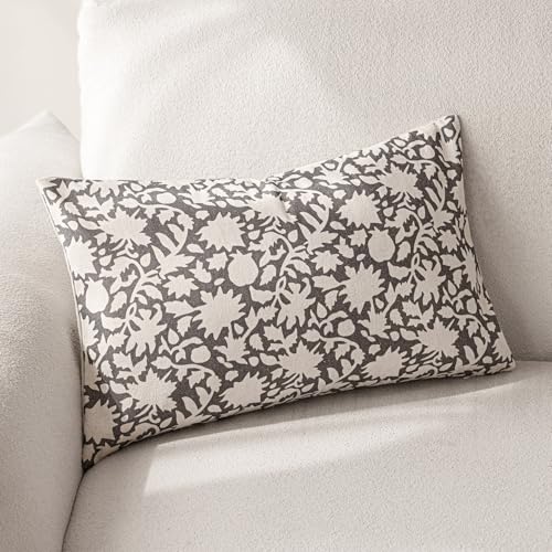 Set of 2 Decorative Neutral Floral Throw Pillow Covers Accent Farmhouse Cushion Covers Boho Lumbar Pillowcase for Couch Sofa Bedroom Living Room Home Decor (2 Count)