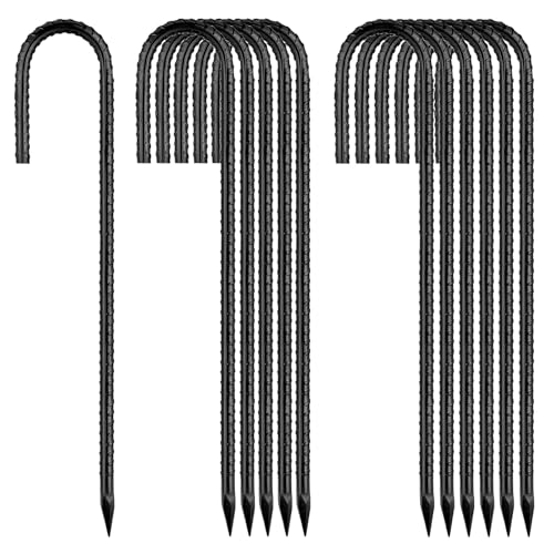 Rebar-Stakes-12-Inch, Ground Stakes Heavy Duty J-Hook Black Coated Anti-Rust Heavy Duty Ground Anchors for Garden Dog Fence Chicken Coop Christmas Decorations Deer Fence 12pcs (12 Count)