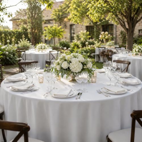 10 Pack 120 Inch White Tablecloths for Round Tables (10 Count)