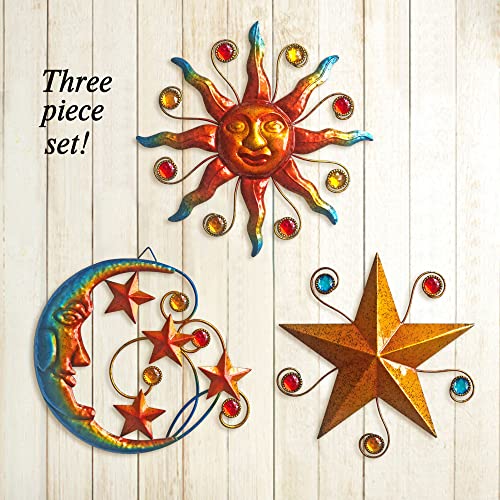 Set of 3 Celestial Sun Moon Star Metal Silhouette Wall Art (3 Count)