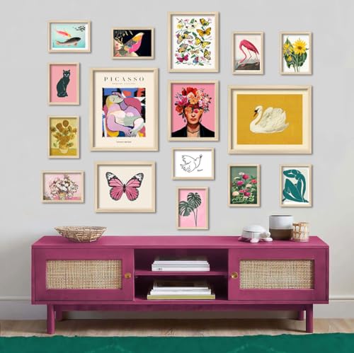 16 PCS Framed Eclectic Wall Art Decor (16 Count)
