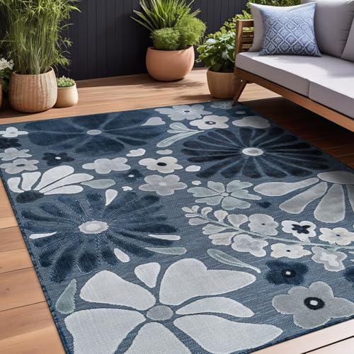 Outdoor Rug 9x12 Large Modern Floral Tropical Area Rugs for Outdoor and Indoor Patio Easy to Clean Non Shedding Living Room Porch Garden Washable Outside Carpet (108 Sq Ft)