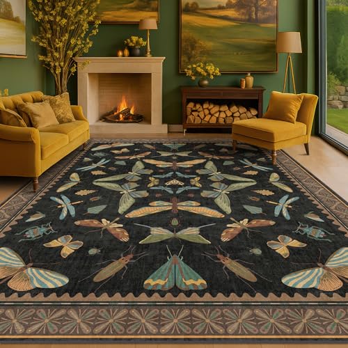 Black Washable 7x9 Large Area Rugs for Living Room (63 Sq Ft)