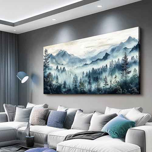 Canvas Wall Art For Living Room Large Wall Decor For Office Bedroom Decorations Foggy Forest Painting Artwork Room Wall Mural Aesthetic Home Decor 30x60 In