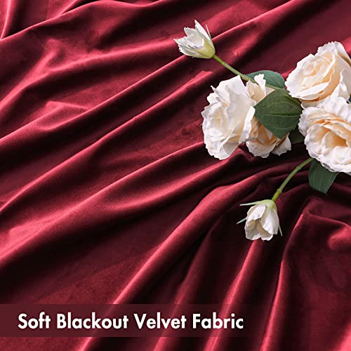Burgundy Red Blackout Velvet Curtains Drapes 63 Inch Long 52"x63" (2 Count)