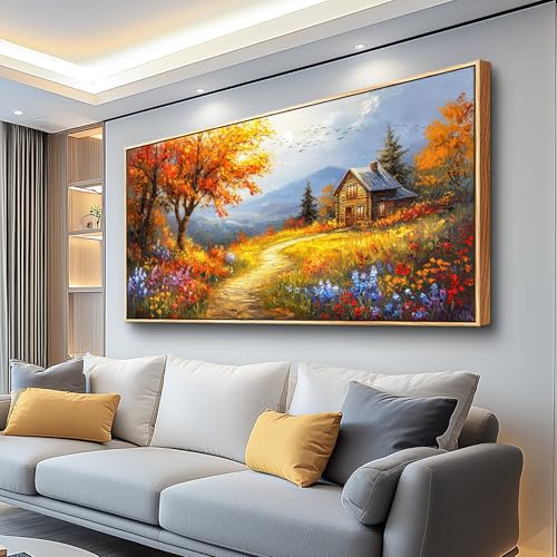 Wood Framed Canvas Wall Art For Living Room Large Wall Decor For Office Bedroom Decoration Reddish Orange Tree Picture Farmhouse Painting Artwork Room Wall Mural Aesthetic Home Decor 30x60
