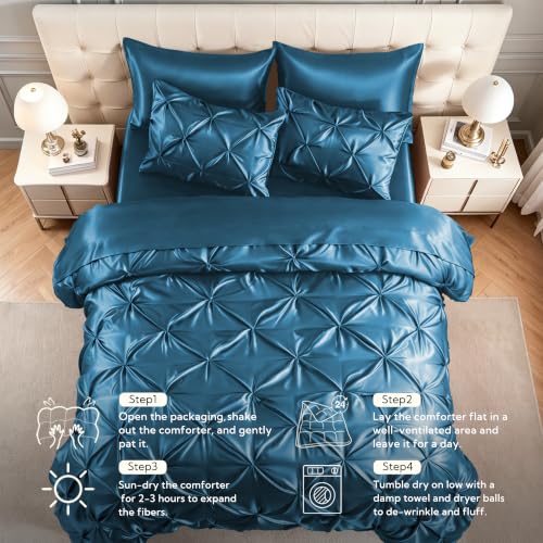 Satin Twin XL Comforter Set Teal