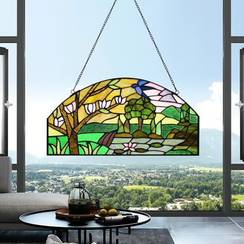 Half Moon Stained Glass Window Hanging Tiffany Style 16" x 8" Half