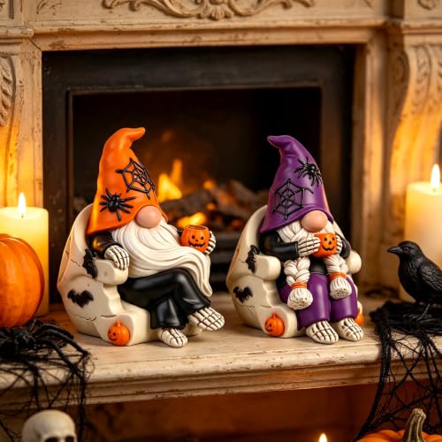 Halloween Gnome Decorations 2 PCS Skull Tabletop Collectible Figurines (2 Count)