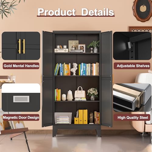 Metal Pantry Cabinet with 2 Doors and Adjustable Shelves