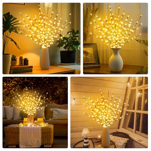 4 Pack Led Branch Light Battery Operated Lighted Branch Vase Filler Willow Tree Artificial Little Twig Power Brown 30 Inch 20 LED for Home Romantic Decoration