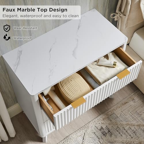 32" Large Fluted Nightstand with 3 Drawers