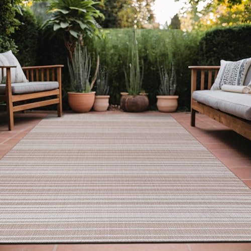 Stripe Outdoor Rug 10x14 Washable Outside Carpet for Indoor Patio Porch Waterproof Easy Cleaning Non Shedding Area Rugs Beige 10 x 14 (144 Sq Ft)
