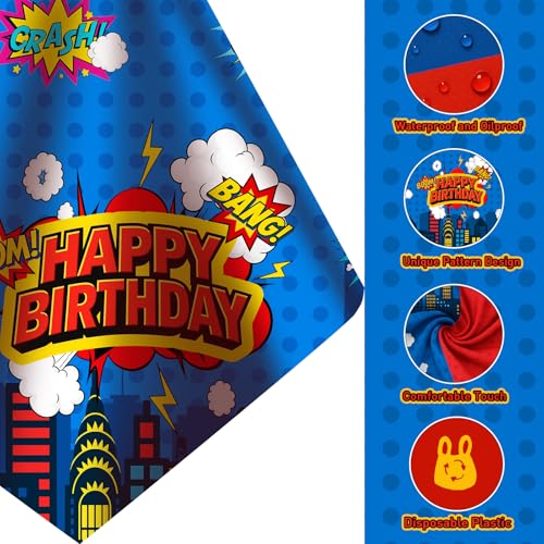 4Pcs 2in1 Superhero Birthday Party Tablecloths Decorations (4 Count)