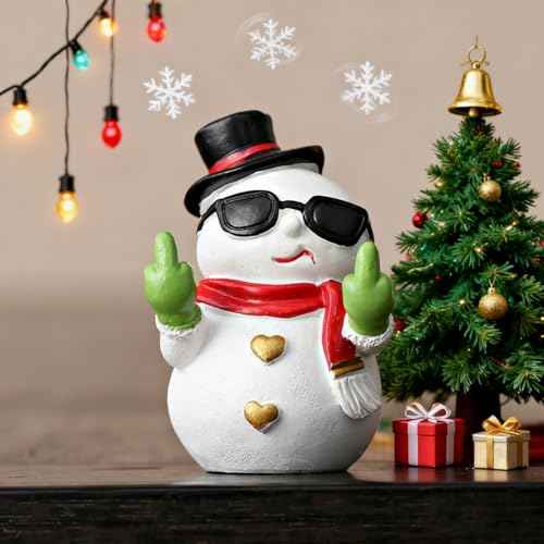 Snowman Figurines Christmas Artificial Stone Decor Cute Finger Statue Decorations Cool Funny Snowman Tabletop Ornaments Winter Xmas Porch Office Desk Decor Supplies