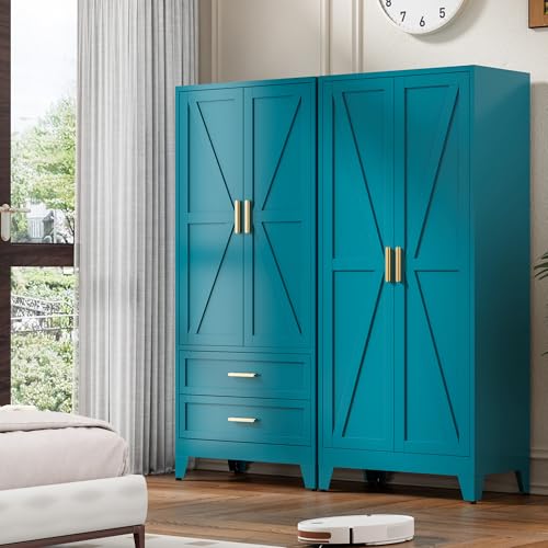 71'' Farmhouse Metal Wardrobe Cabinet with Hanging Rod