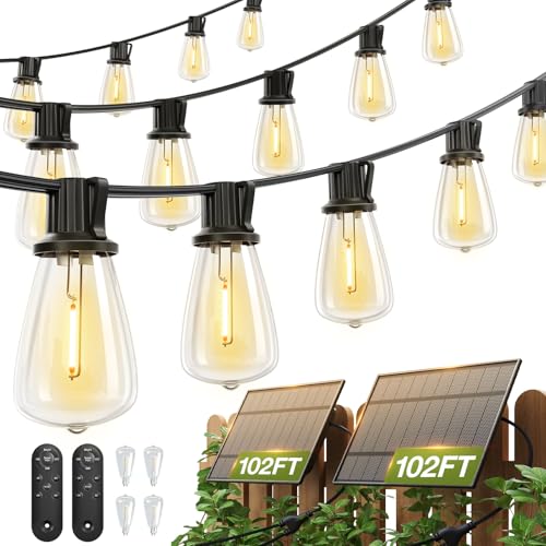 204FT(96*2) Solar String Lights Outdoor,Waterproof Dimmable 60+4 LED (204 Foot)