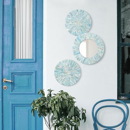 3PCS Natural Mother of Pearl Beach Mirror Wall Art Room Decor (3 Count)