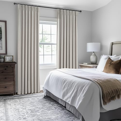 Natural Melange Taupe Blackout Curtains 108 Inch Extra Long Linen Viral Curtain with Pinch Pleat Clips&Hooks
