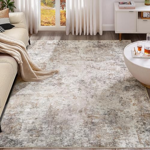 10x12 Area Rug Living Room Rugs Washable Neutral Brown Grey Carpet (24 Count)