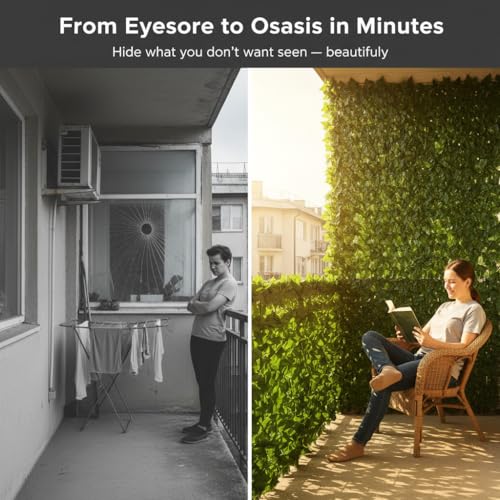 Faux Ivy Privacy Fence Screen Outdoor Expandable Artificial Greenery Roll Fake Hedge Wall Patio Green Plastic Leaf Plant Vine Grass Panels Gate Covering for Garden Yard Balcony (65 Sq Ft)