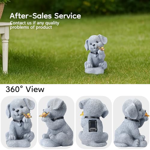 Solar Dog Statue with Butterfly
