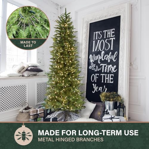 9 Ft. Carmel Pine Slim Artificial Christmas Tree with Warm White LED Lights and Stand