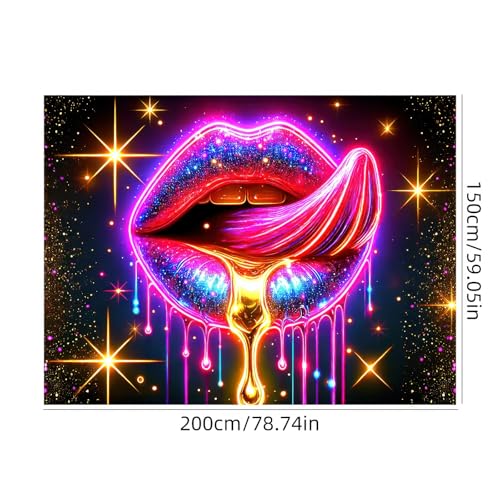 Blacklight Tapestry Lips Glitter Bedroom Decor 78 x 59 Inch