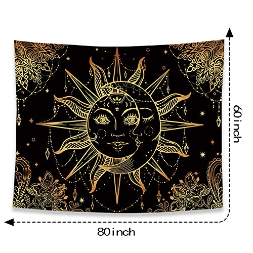 Hippie Sun and Moon Tapestry Bohemian Tapestry Aesthetic Cute Tapestries for Bedroom and Living Room Decor Sun 60×80 Inches