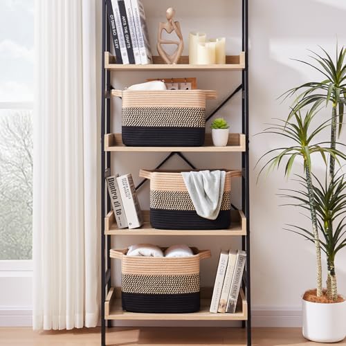 Cotton Rope Storage Baskets for Organizing Black & Brown 3